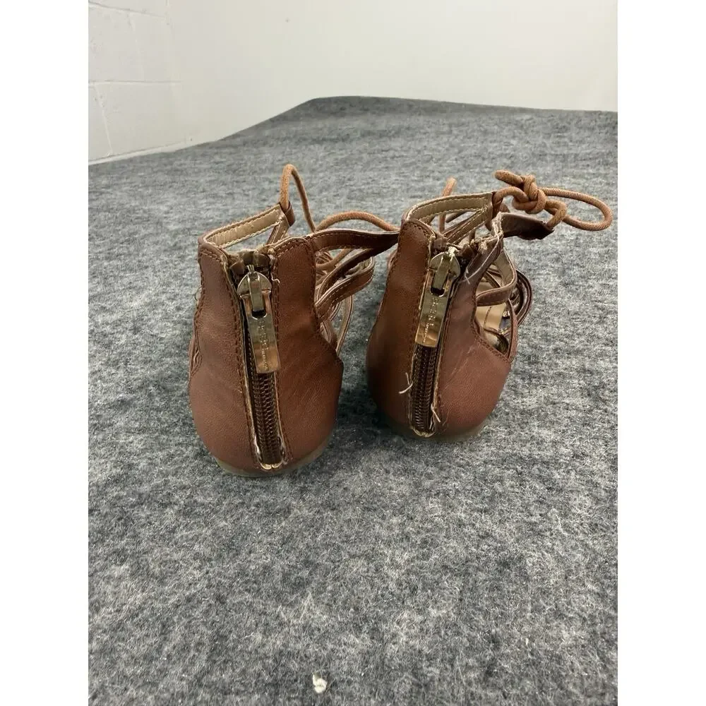 BCBGMAXAZRIA Gladiator Lace-Up Sandals Women Size 6 Back Zip Flat Brown A4